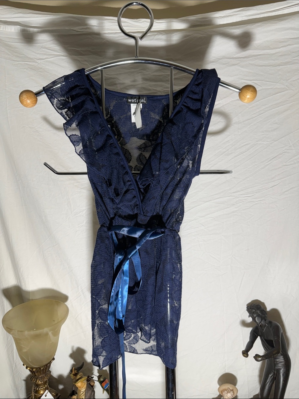 Wet Seal Navy Lace Swim Coverup with Satin Tie